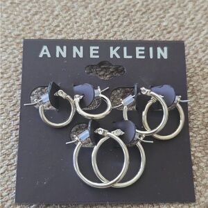 Anne Klein Dual-Tone Hoop Earrings Set Silver New
